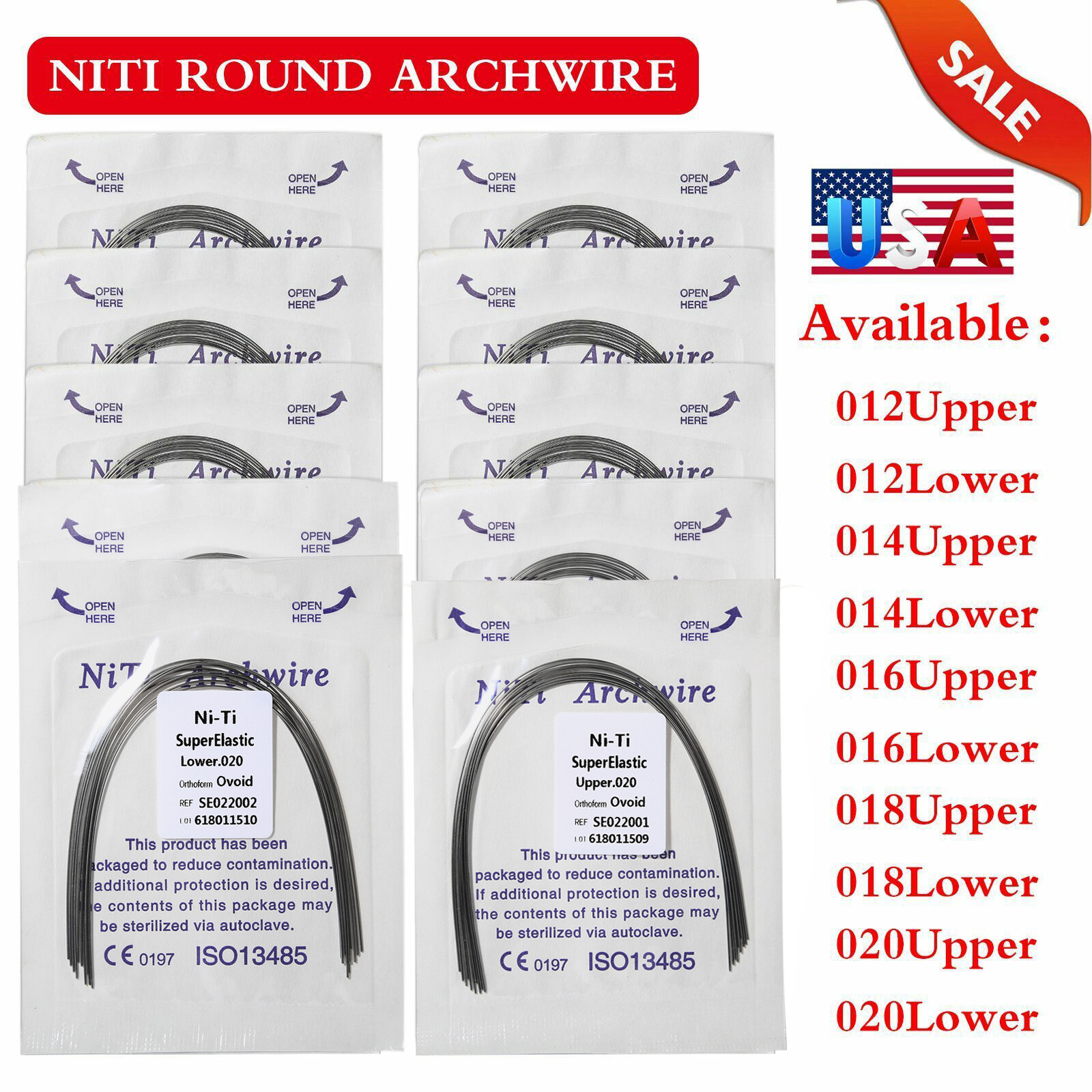 10 bags Dental Orthodontic Super Elastic Arch Wire NiTi Round Ovoid Form Mixed