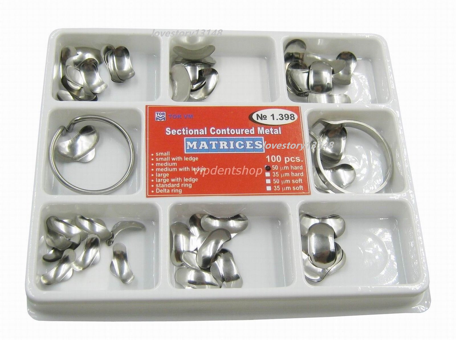 Dental Sectional Contoured Matrices Full Matrix Kit 100Pcs 35 μm Hard + 2 Rings