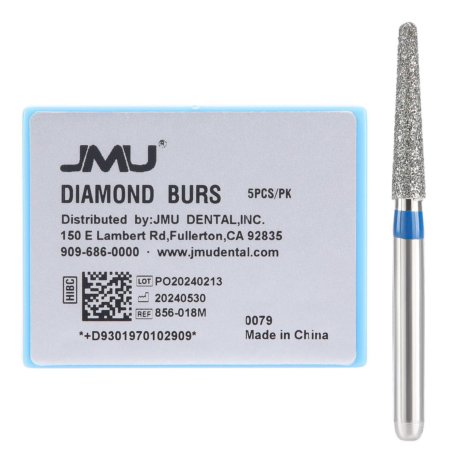 5pcs Dental Diamond Burs Fit High Speed Handpiece Friction Grip Round End Taper