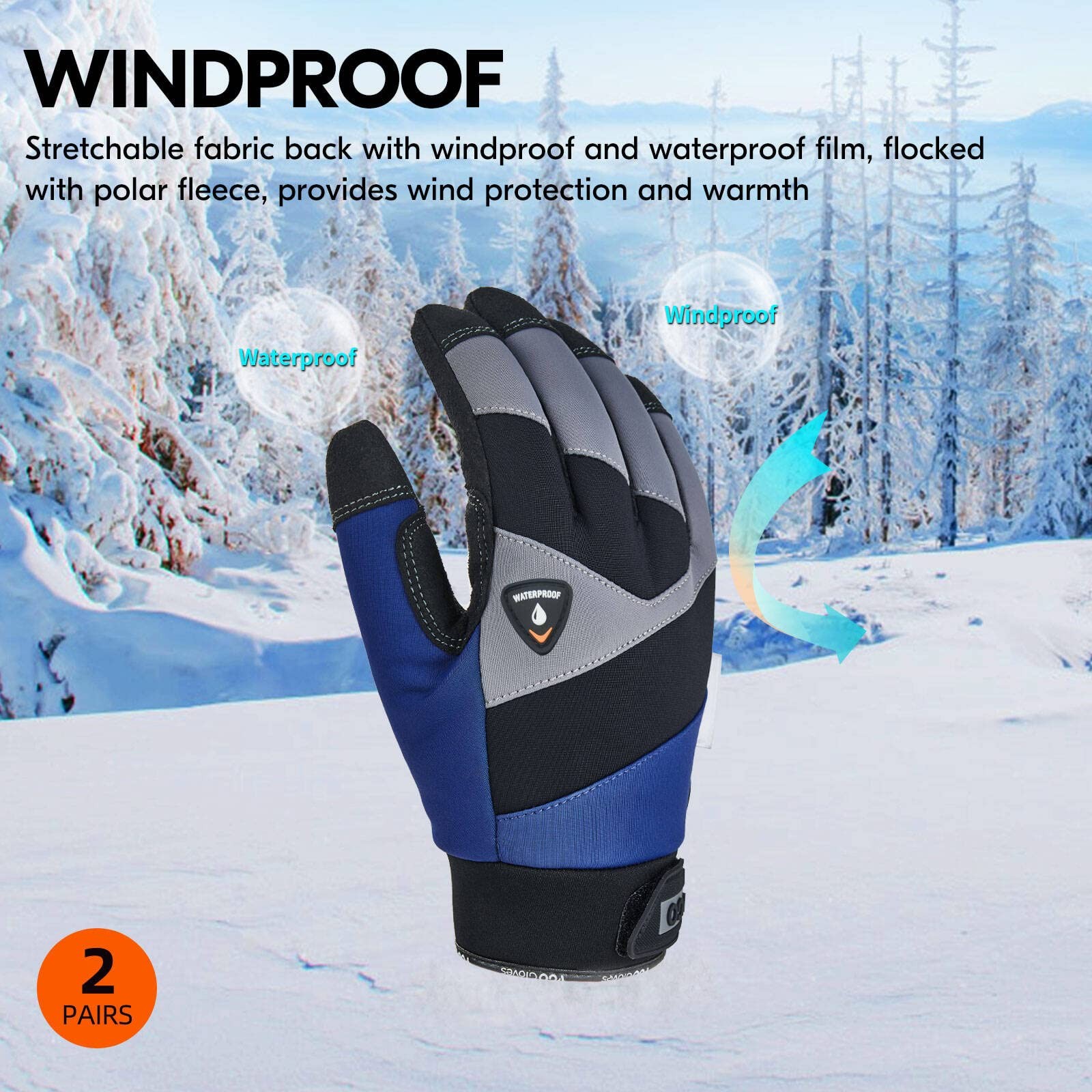 Vgo… 2 Pairs -20/-4F Coldproofwinter Work Gloves Oil Resistant Water