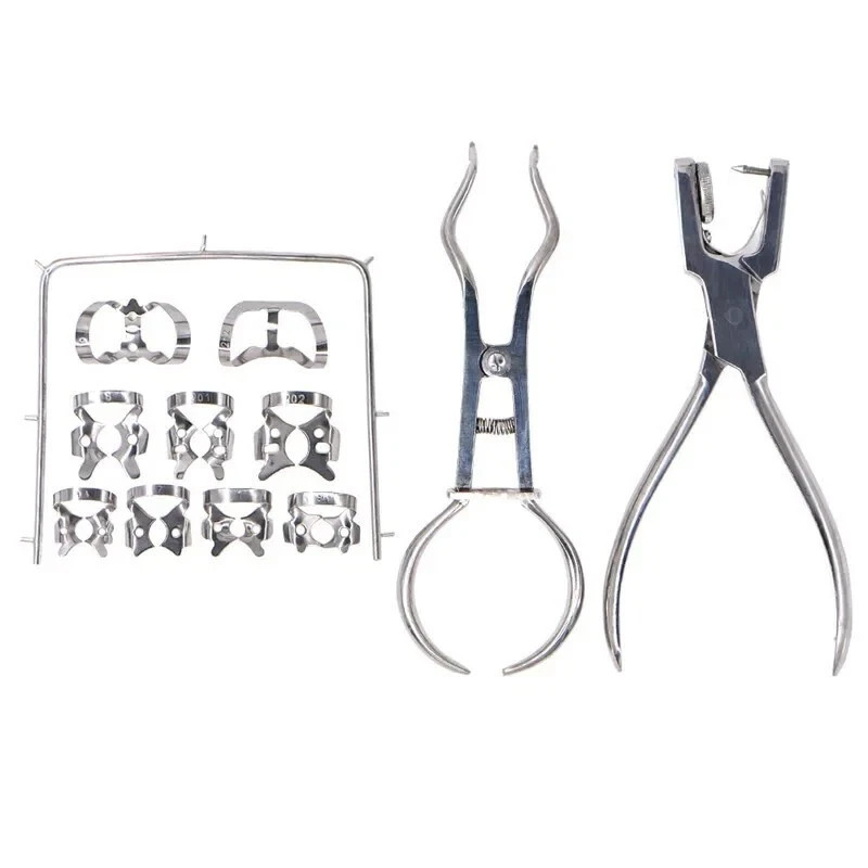 Dental Lab Rubber Dam Frame Punch Template Clamps Forcep Plier Instrument Kit