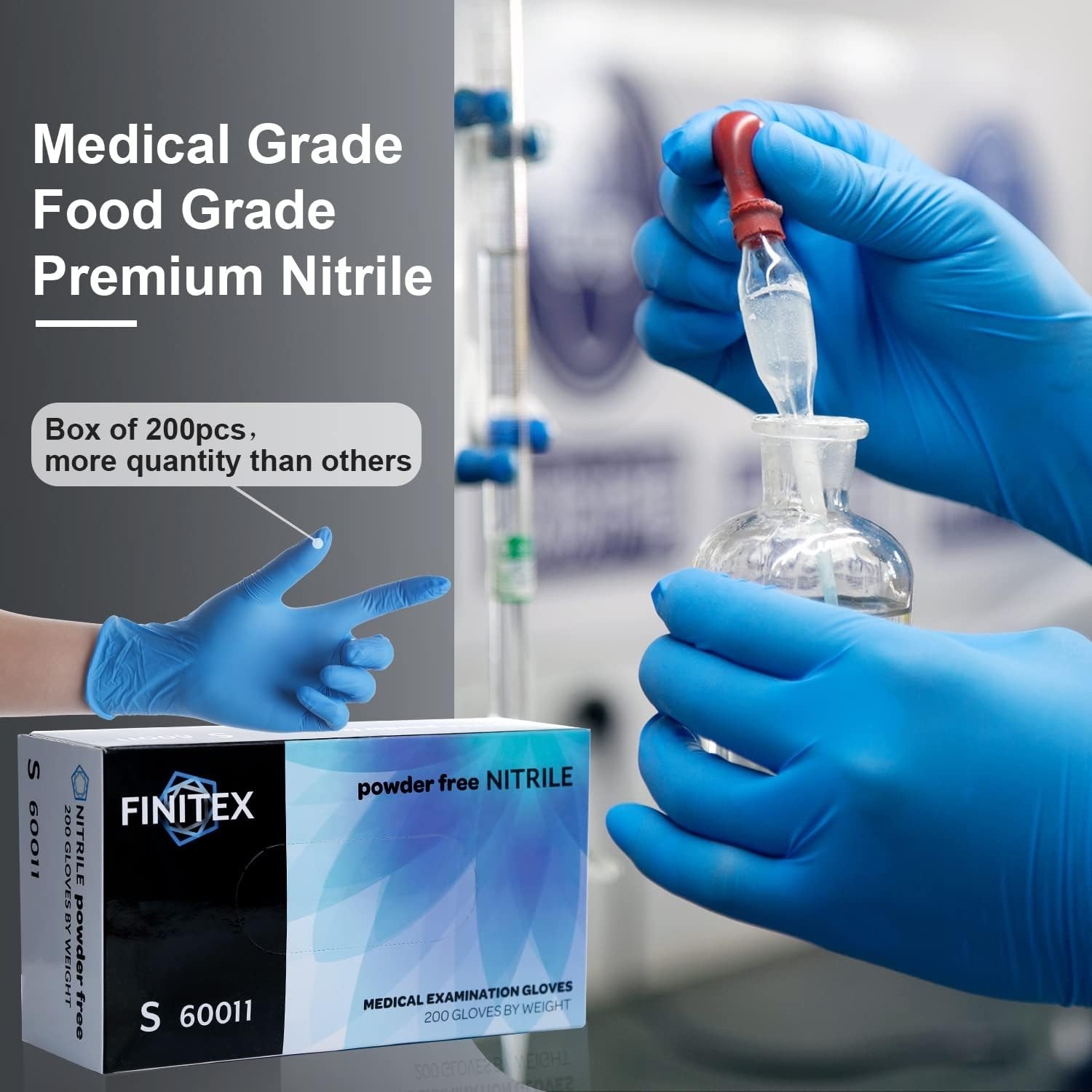 200-Count Blue Disposable Nitrile Gloves – Powder-Free, Latex-Free & Waterproof
