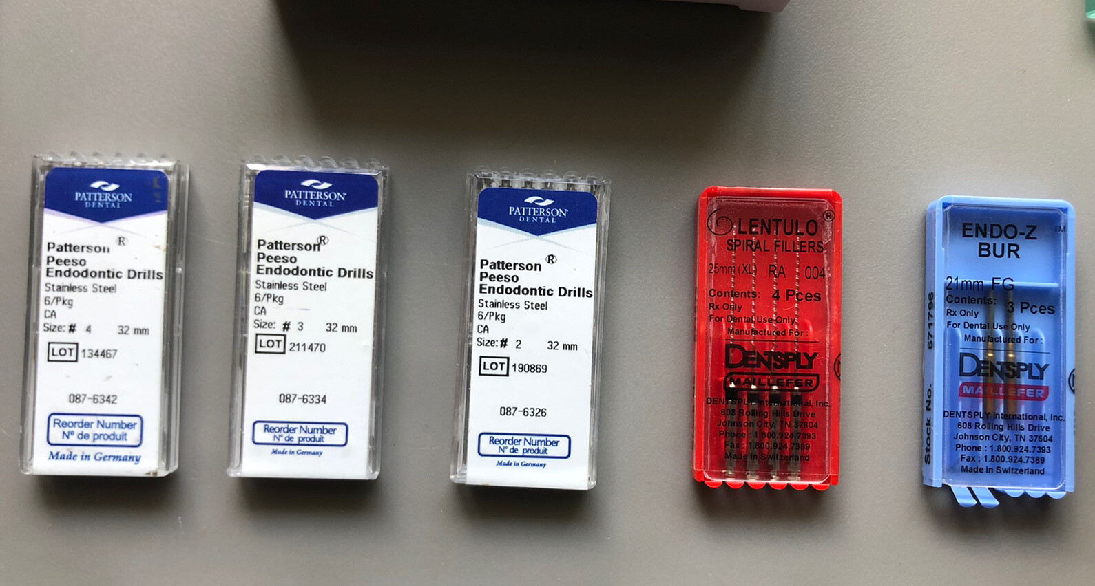 Endo K Files, Pluggers, Barbed Broaches, Gates Glidden and Peeso Drills