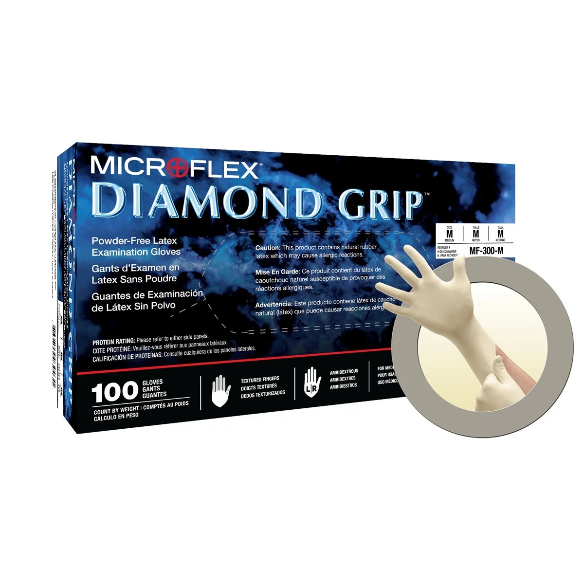 MicroFlex Diamond Grip Powder Free Latex Exam Gloves (100/Box – MED, LG, XL)