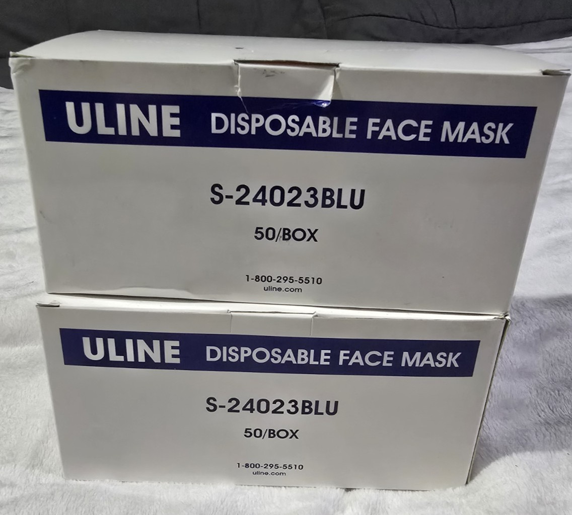 Uline Disposable Face Masks 100 Count Blue S-24023BLU Loop Behind Ear Breathable