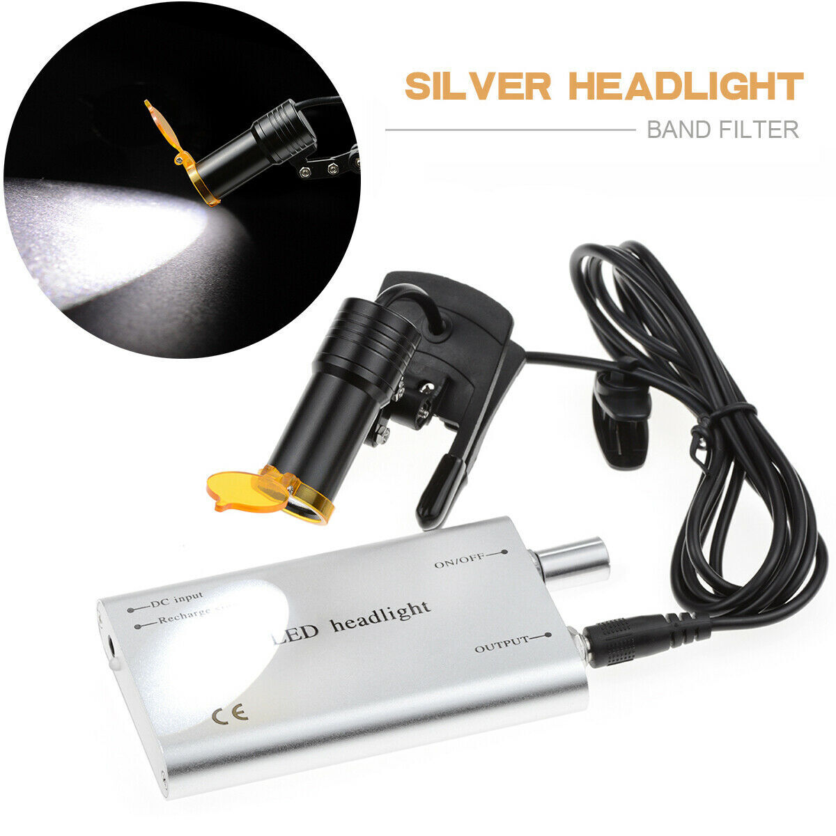 Surgical Dental 5W LED Headlight Lamp with Filter without Battery for Loupes US