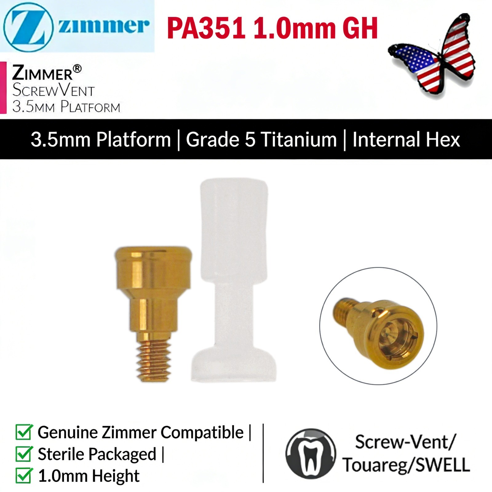 US LOCATOR Abutment Compatible with the ZimVie /Zimmer Biomet Tapered Screw Vent