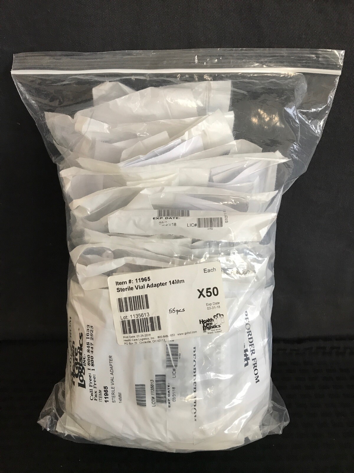 (55 Pcs) HEALTH CARE LOGISTICS 14mm Snap-On Vial Adapters 11965