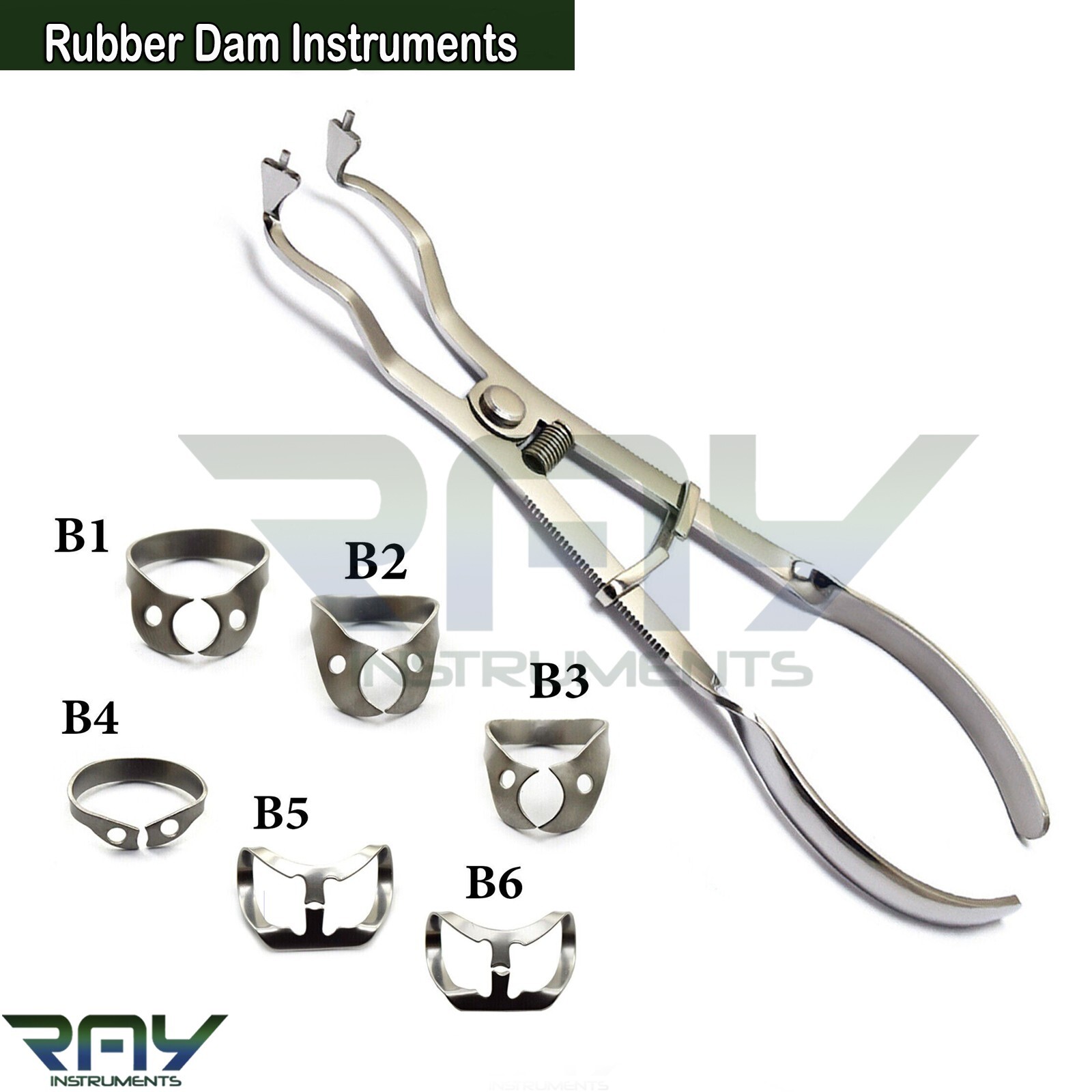 Dental Rubber Dam Basic Kit Light Ivory Clamps Forceps Wingless Clamps B1 to B6