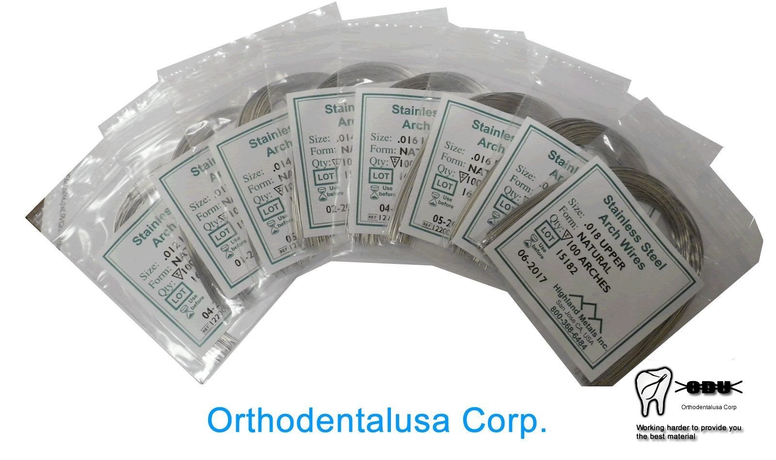 STAINLESS STEEL ARCH WIRE NATURAL ROUND / UPPER or LOWER x 100 HIGHLAND METALS