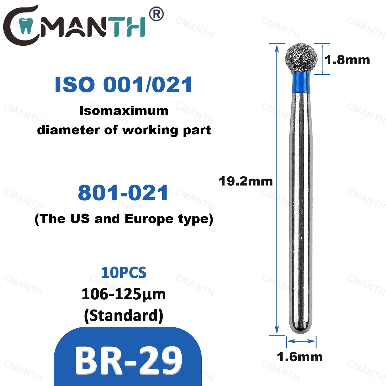 Diamond Burs Dental Polishing Tool For High Speed Handpiece Round Ball Bur