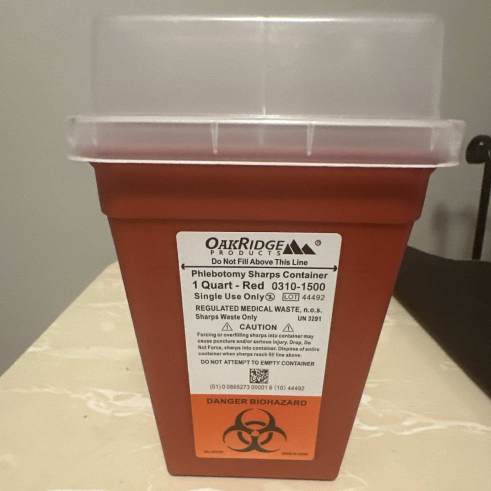 OakRidge Products Phlebotomy Sharps Container 1 Quart Model 0310-1500