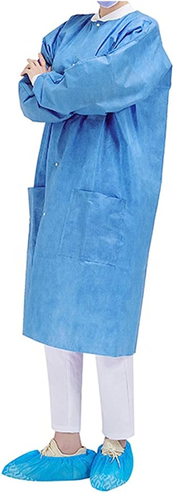 2 Pocket SMS 45 GSM Lab Coat Disposable Unisex Adult M/L High Quality 20 Pcs