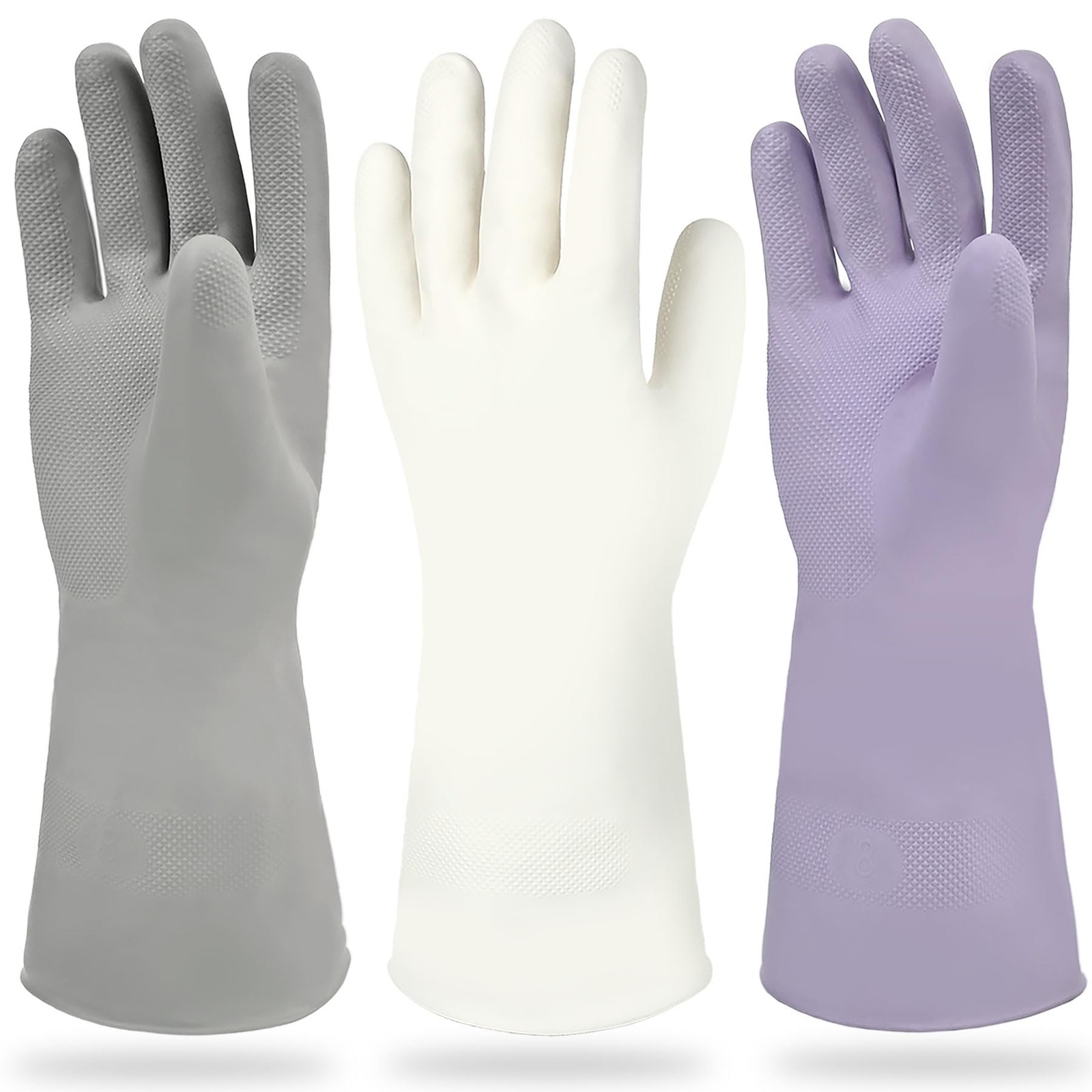 Latex~Free Reusable Dishwashing Gloves, 3 Pairs, 3 Colors