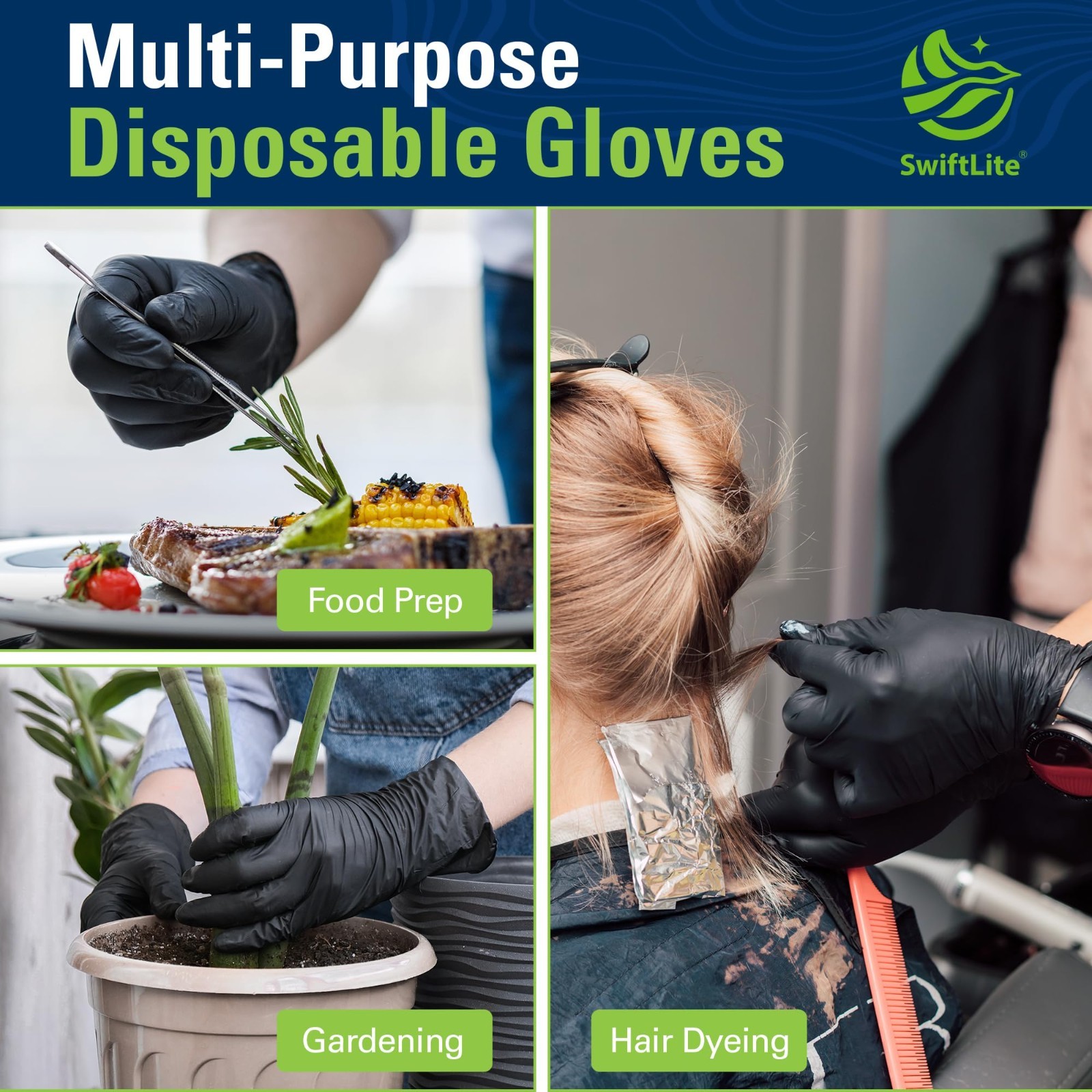 Food Safe Black Nitrile Gloves – Disposable Latex-Free Rubber Cooking & Cleaning