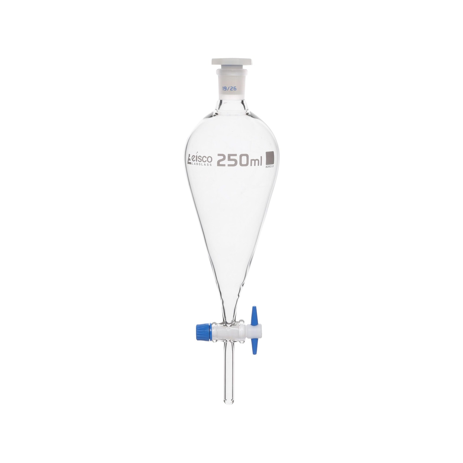 Squibb Separating Funnel, 250ml – 19/26 Plastic Stopper, PTFE Key Stopcock, U…