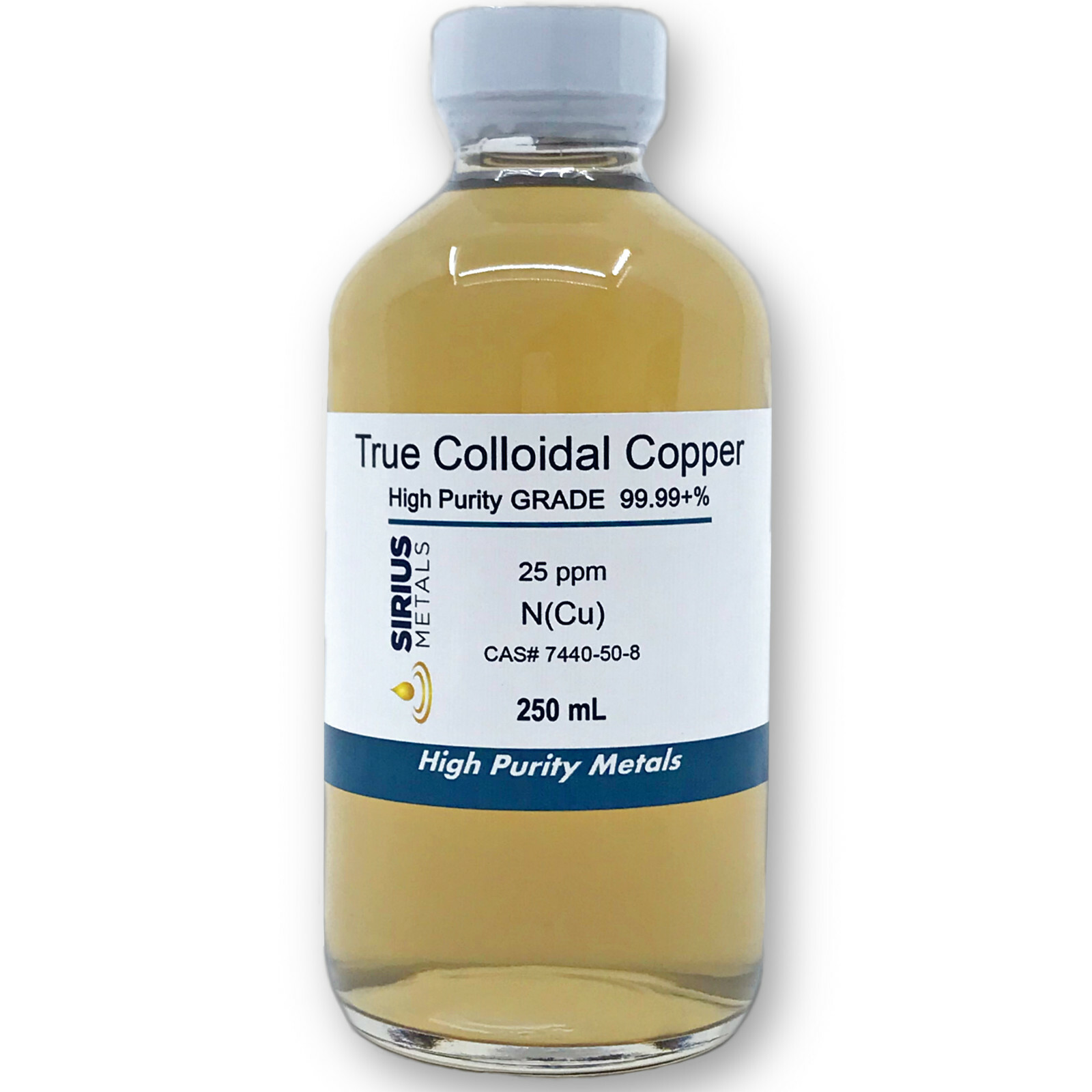 True Colloidal Copper 25 ppm 250 mL in a glass bottle