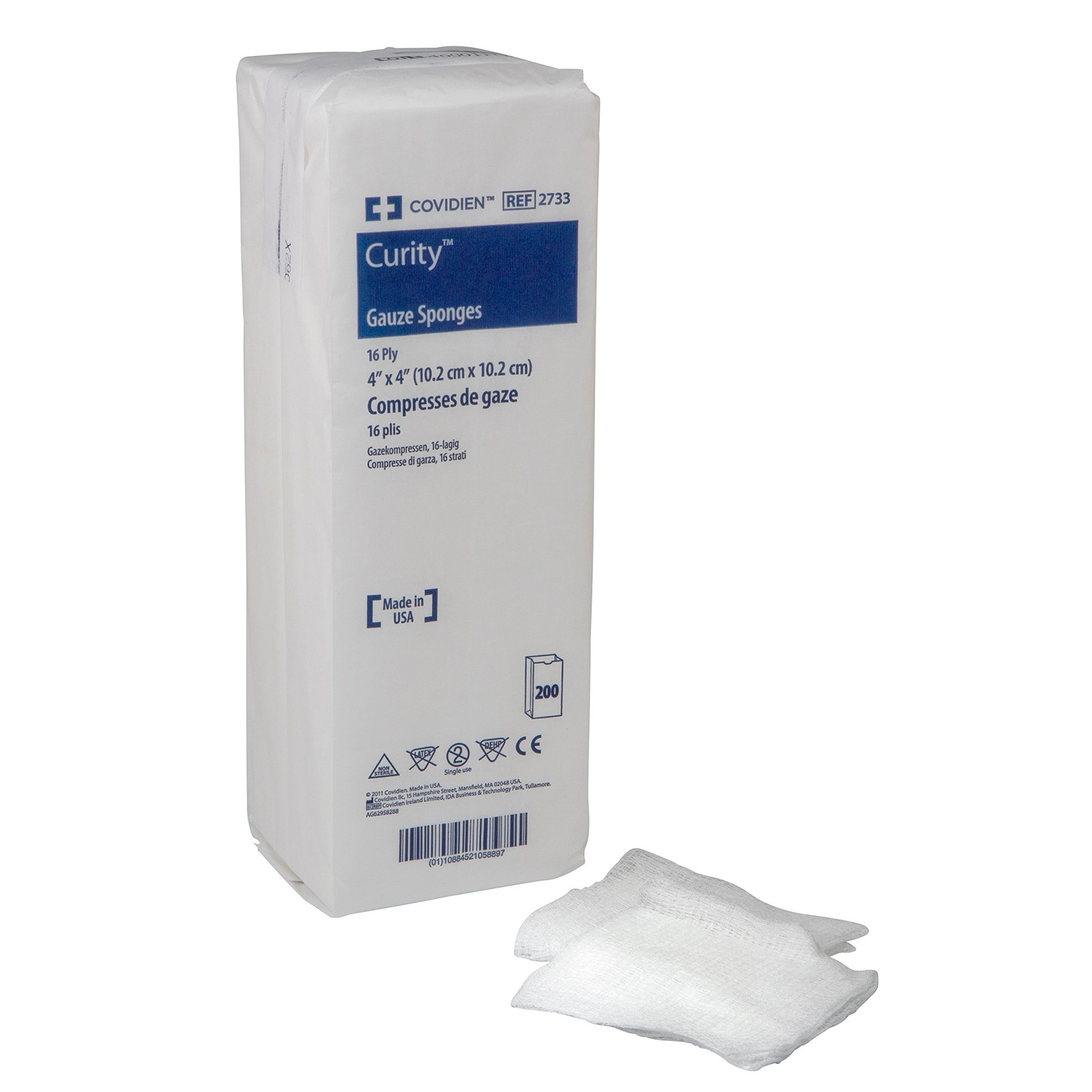 Covidien 2733 Curity Gauze Sponge, Non-Sterile, 4″ x 4″, 16-Ply (Pack of 200)