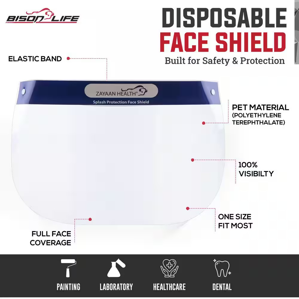 Lightweight Disposable Safety Face Shield with Elastic Headband, Full Face Cover