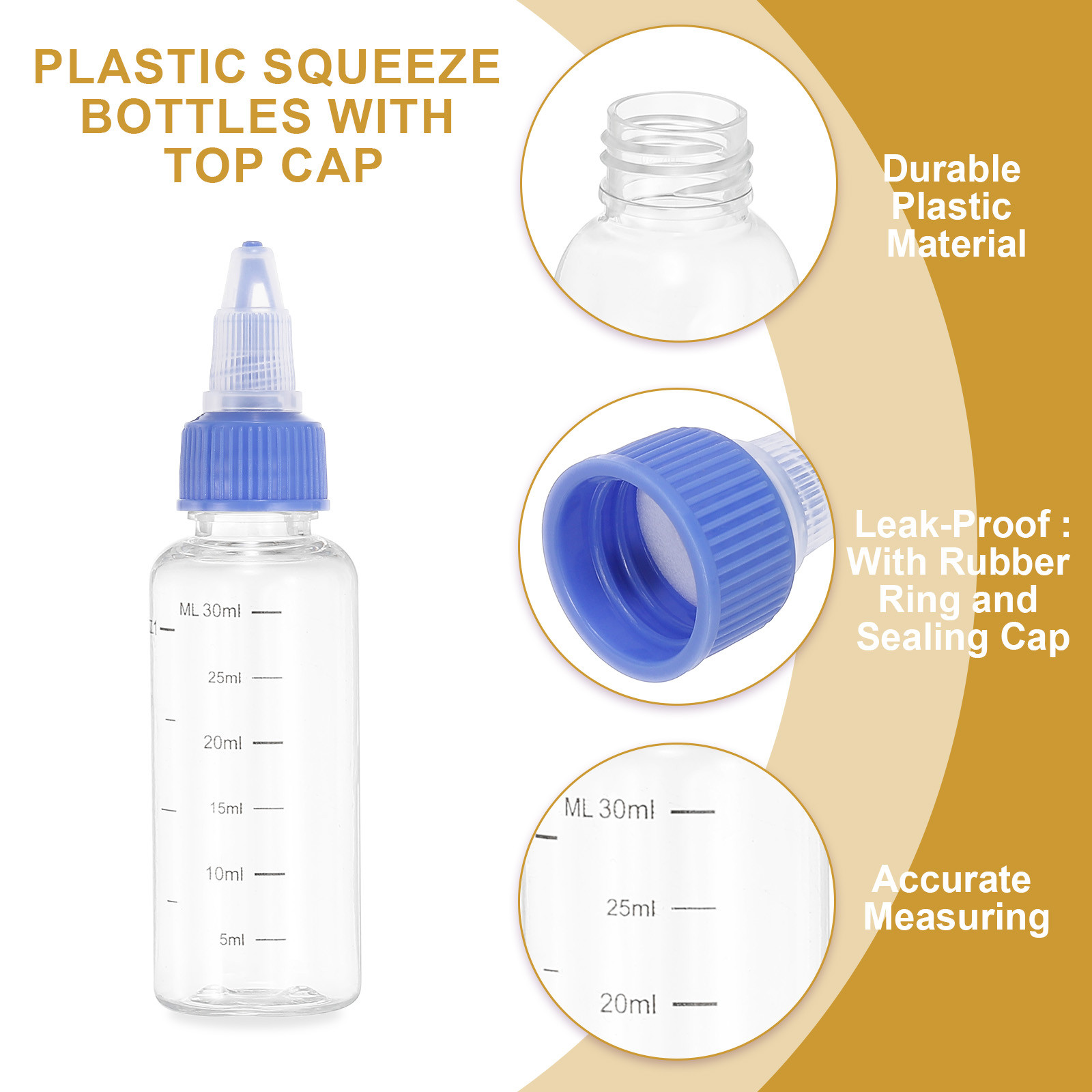 30 ml/1 OZ Squeeze Bottles with Twist Cap, 4 Pcs Dispensing Bottle, Transparent