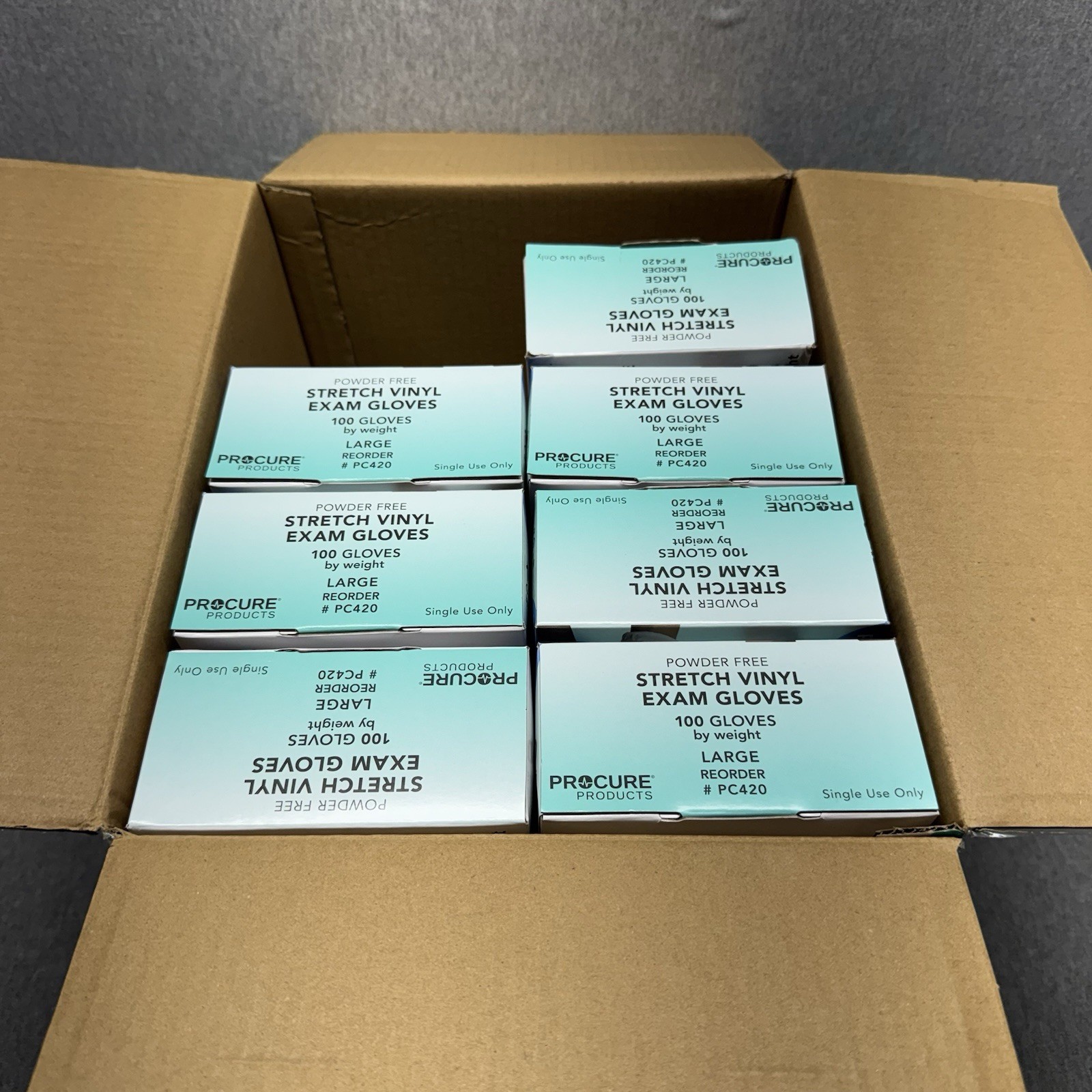 PROCURE Powder Free Vinyl Exam Gloves 700 Ct. Total (7 Boxes ~ 100 Pcs) Large