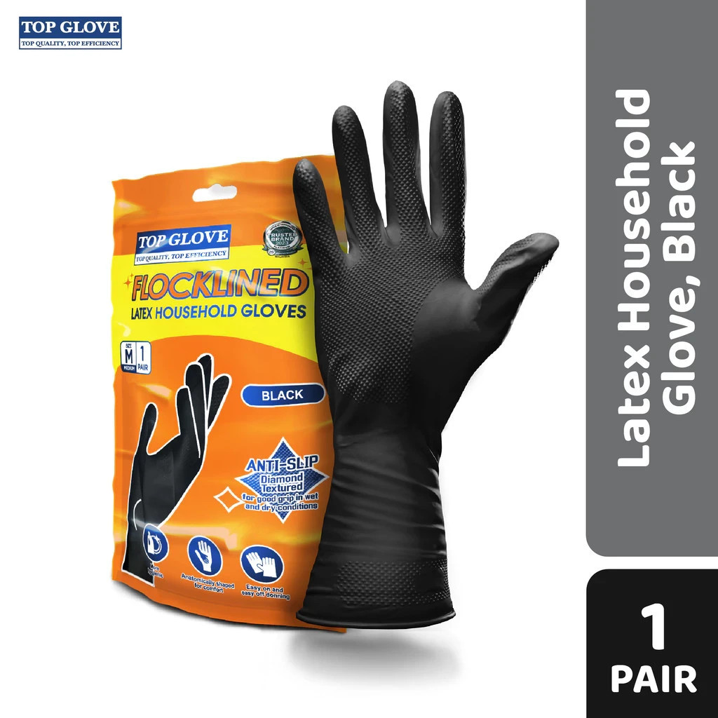 Top Glove Latex Household Gloves Red Reusable Dishwashing Cleaning Gloves 1 Pair