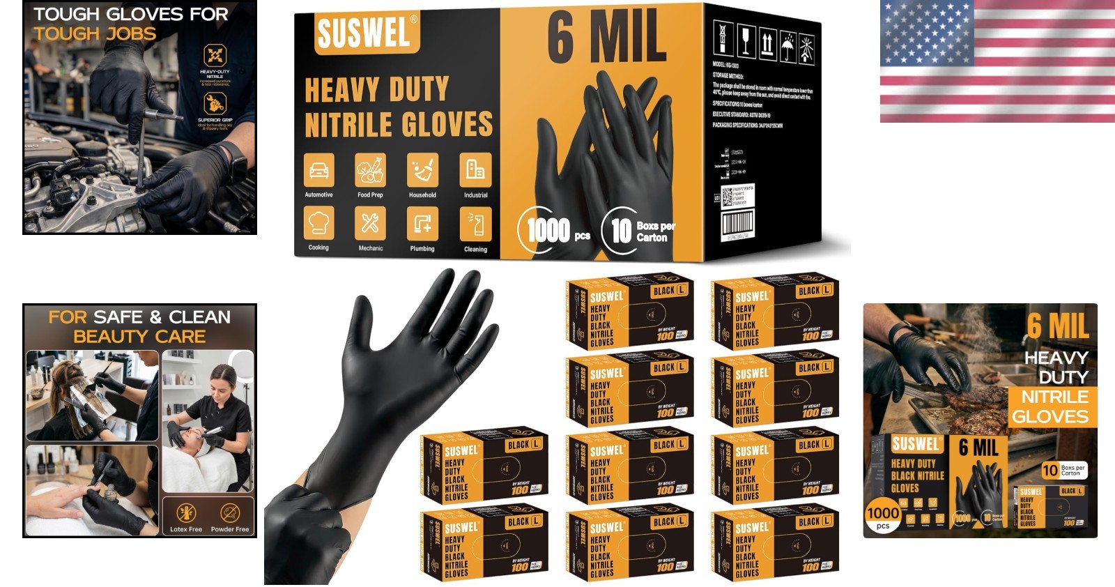 Ambidextrous Heavy Duty Nitrile Gloves | 6 Mil, Latex-Free, 1000pcs for All Uses