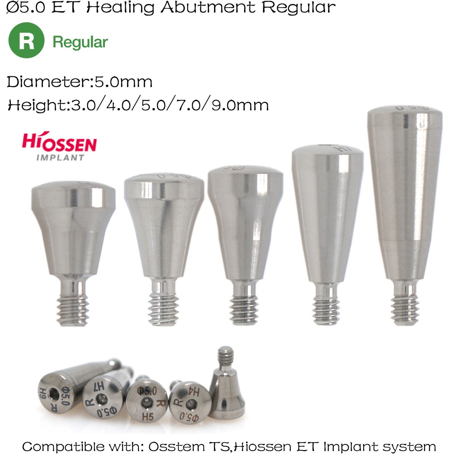 Regular Conical Connection Healing Cap Abutment 3-9mm Height Fits Hiossen Osstem