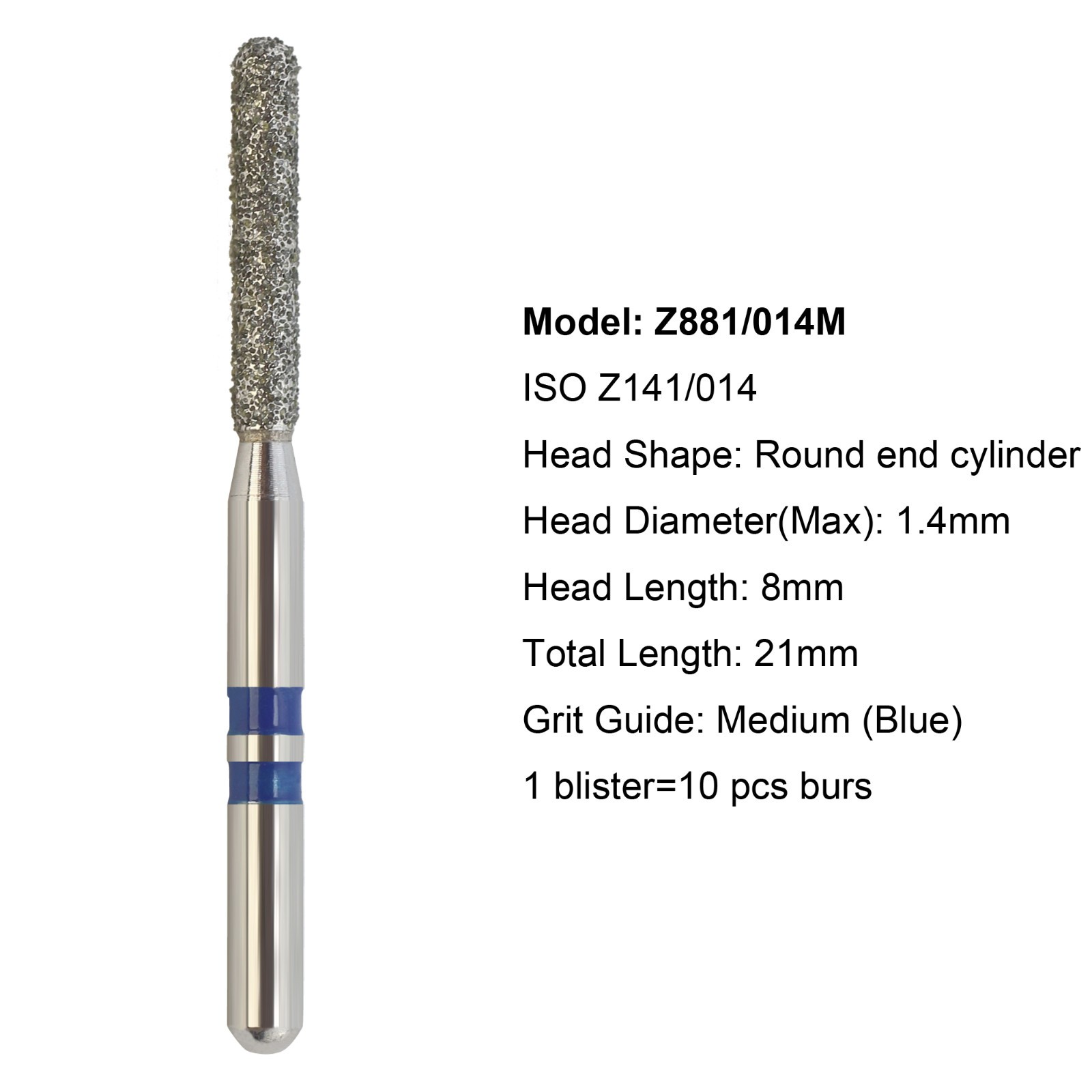 Zirconia Cutting Diamond Burs FG Round End Cylinder Medium Coarse Grit Z881 Bur