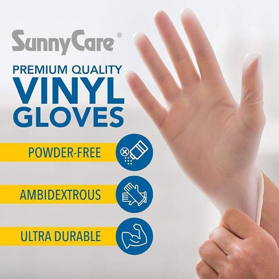 100 SunnyCare #7802 Vinyl Disposable Gloves Powder Free (Latex Nitrile Free)🔥M