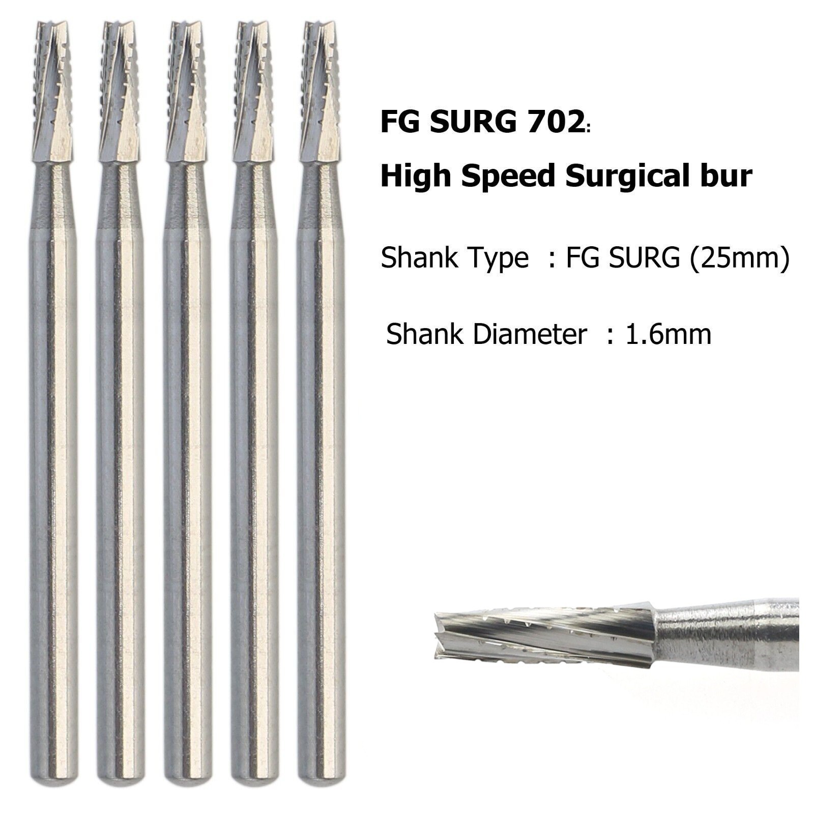 Dental Surgical Tungsten Carbide Burs FLAT END TAPER Fissure 702 FG FGOS 25/28mm