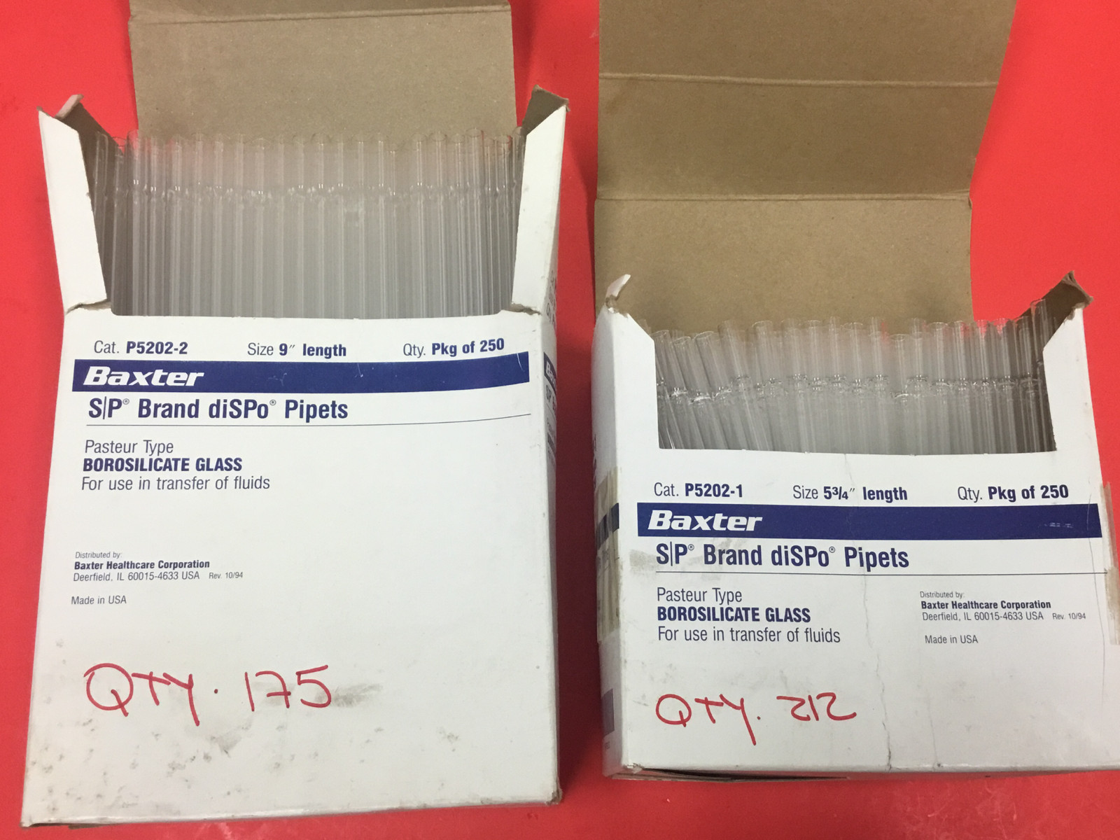 Baxter – Disposable Pipets, Type Borosilicate Glass – Mixed Lot of (387)