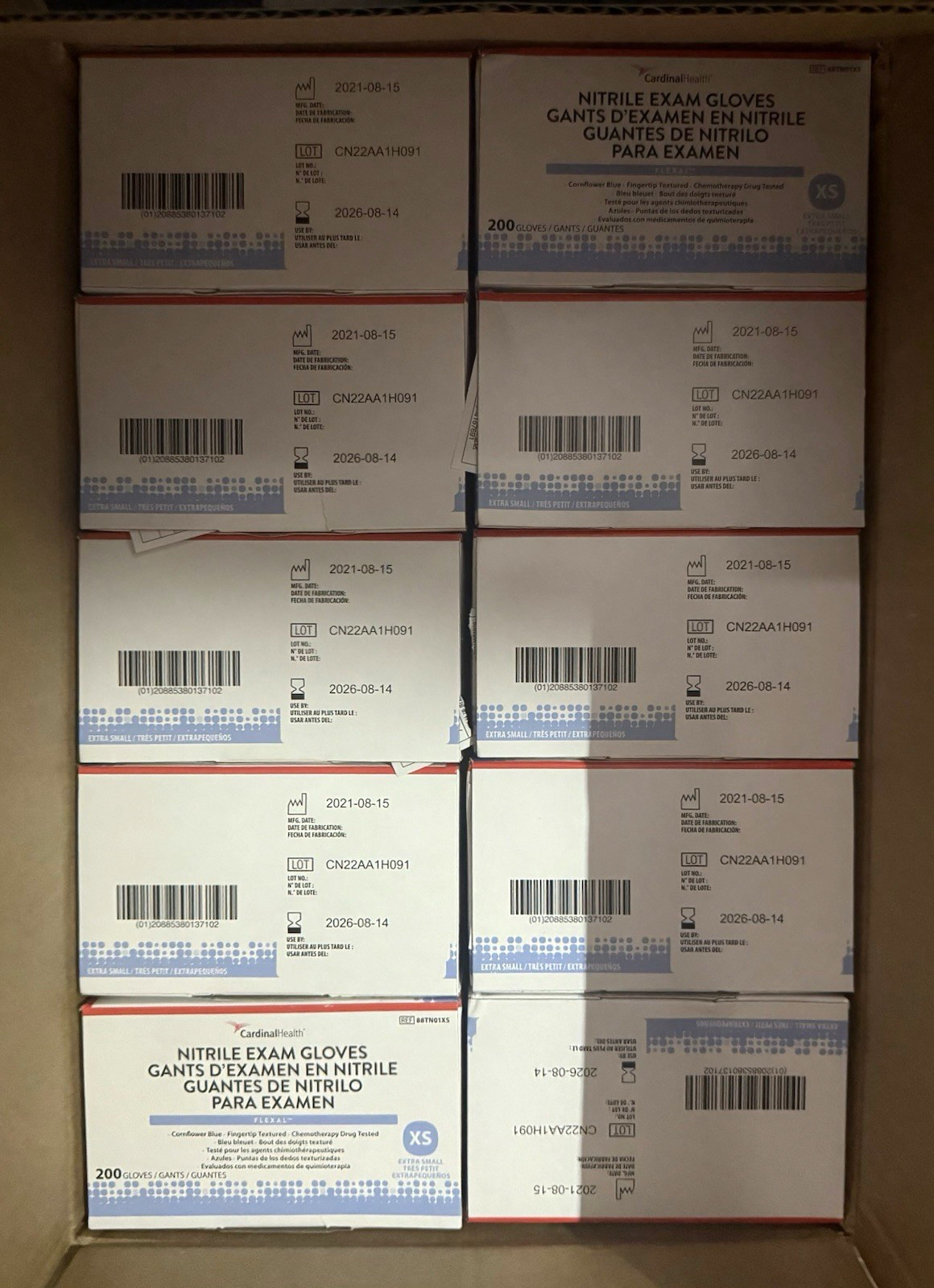 Cardinal Health Flexal Nitrile Exam Gloves 2000 Count Case, XS, Exp 08/2026