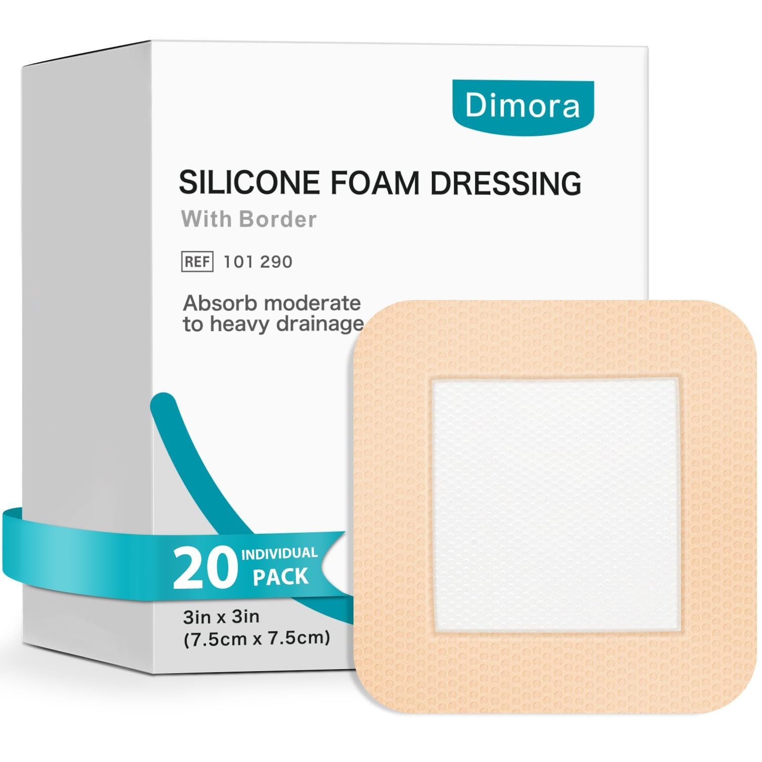Dimora Silicone Foam Dressing 3″x 3″(20PCS), with Border, Wound Bandage, Gent…