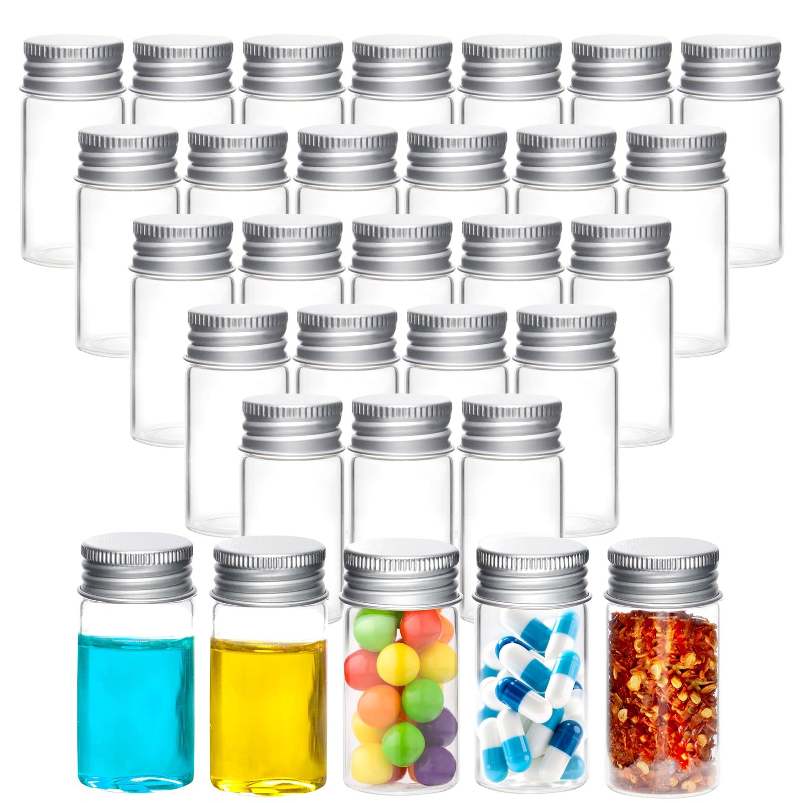 30 Pcs Glass Test Tubes with Screw Caps, 25ml Reusable Transparent Flat Botto…