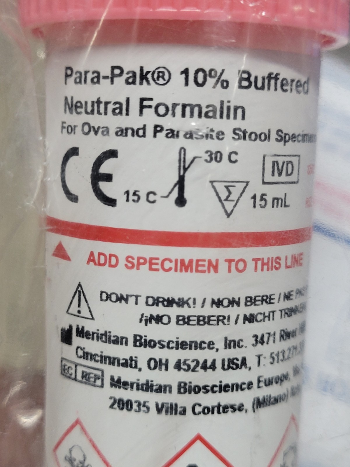 10 Pack Meridian 10% Buffered Neutral Formalin PARA-PAK LV-PVA FORMALIN 2027