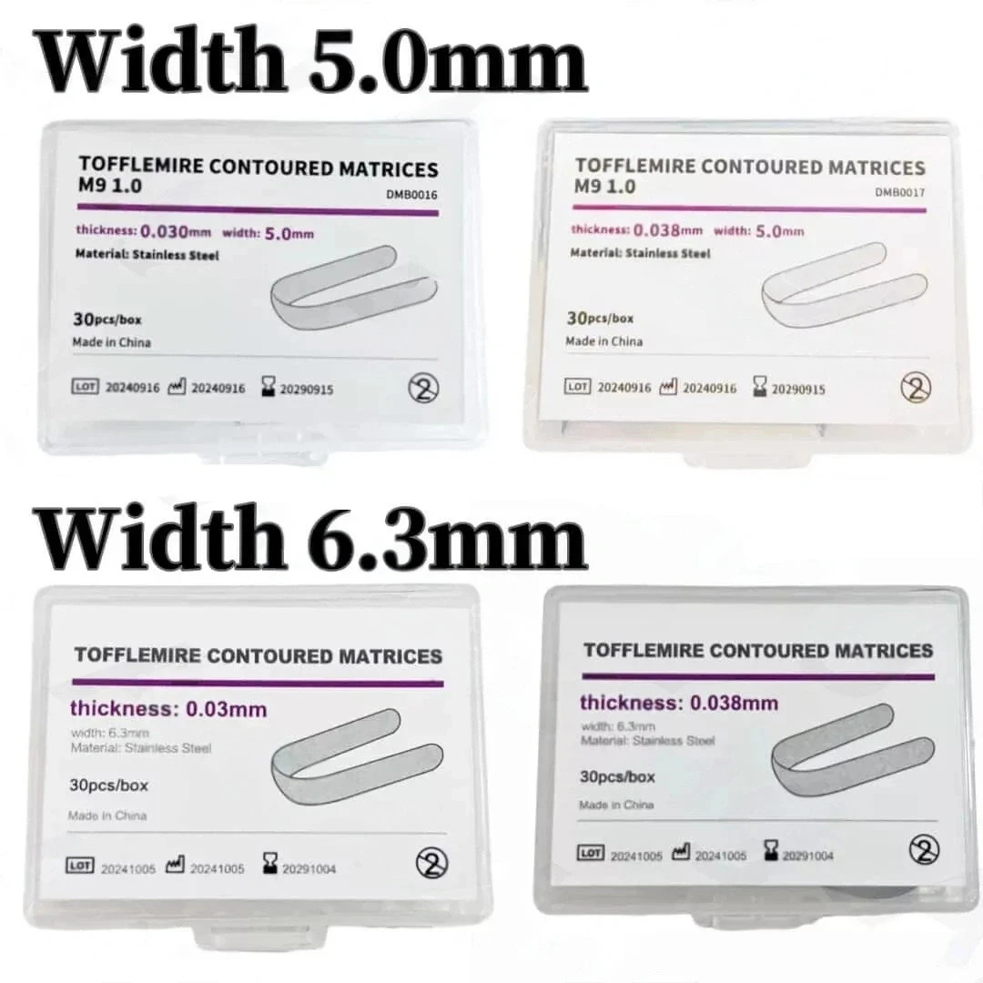 30 Pcs/Box Dental Double-Side Stainless Steel Matrices Matrix Bands 0.03/0.038mm