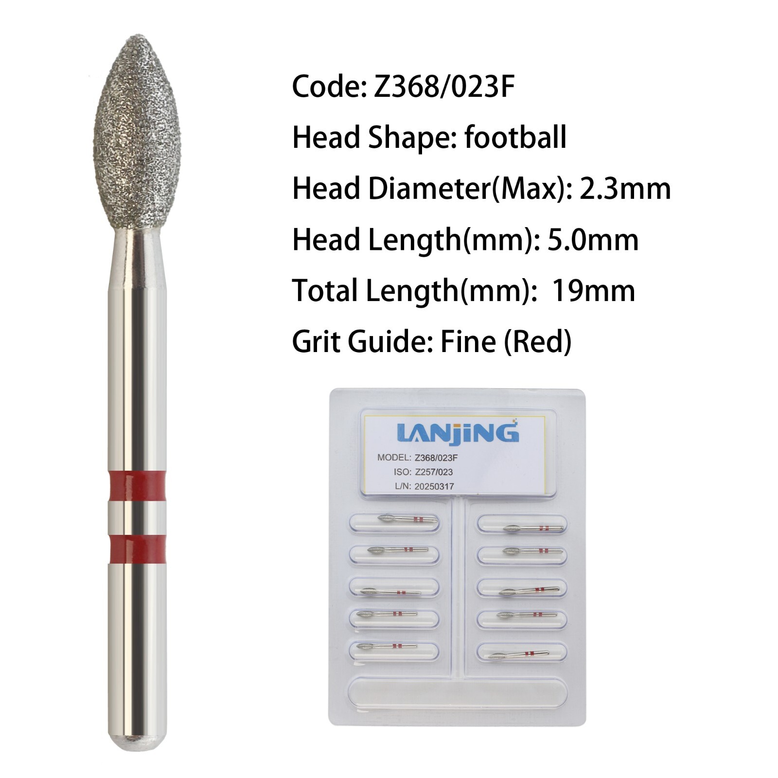 Zirconia Cutting Diamond Burs Egg Football Z368/023F Friction Grip High Speed