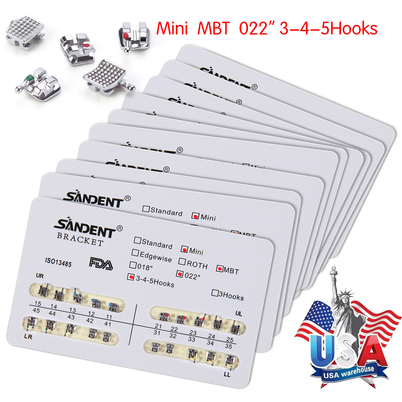 200pcs Dental Orthodontic Braces Brackets Mini MBT 022″Slot 345 Hooks 10 bags ty