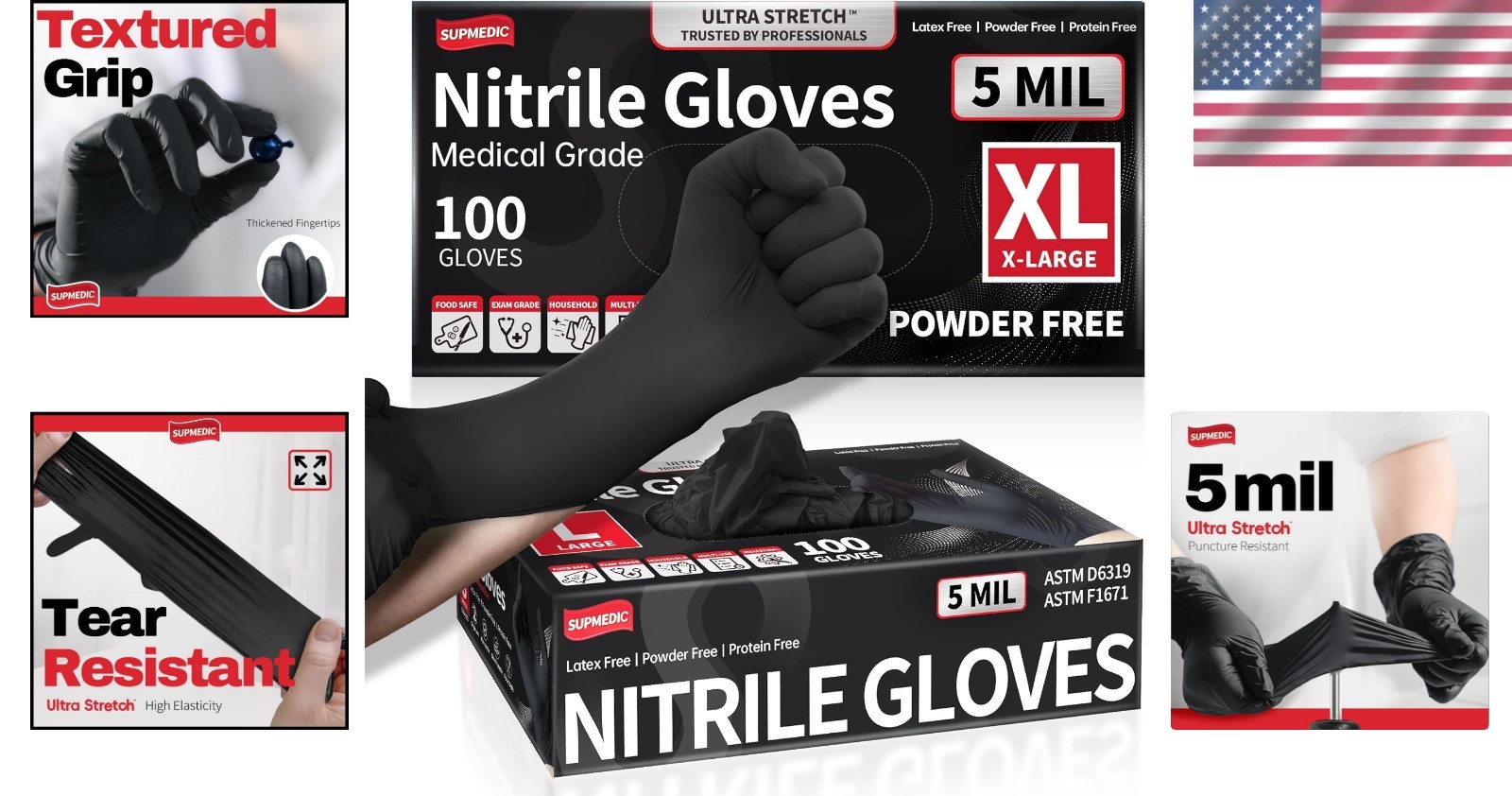 100Pcs Nitrile Gloves – 5 Mil, Safe for Sensitive Skin, Thick & Durable