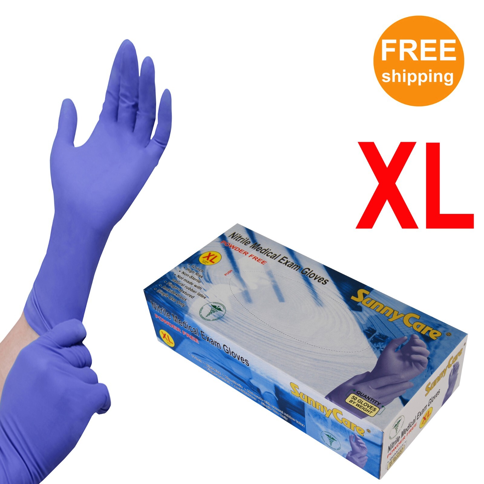 50pcs #8704 SunnyCare 12″ Nitrile Exam Glove High Risk Heavy Duty 8mil – X-Large