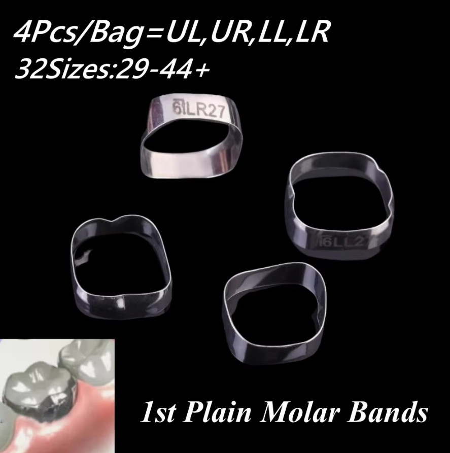 4pcs Dental Orthodontic 1st Molar Bands Plain Molar Band Brace Size 29-44+