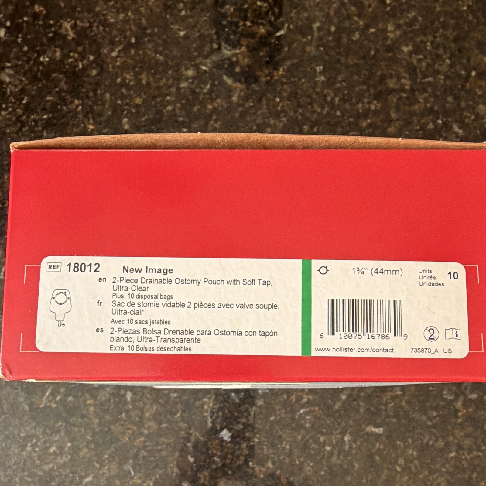 Hollister New Image 18012 2-Piece Drainable Urostomy Pouch 44mm 10ct