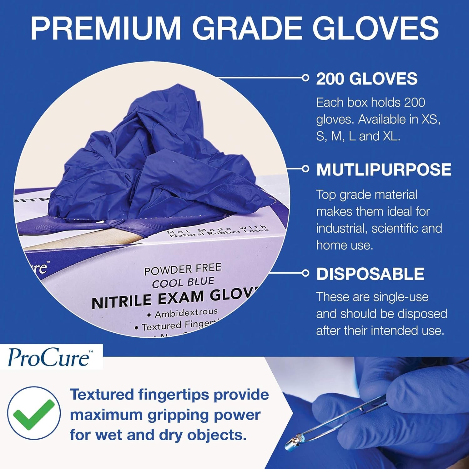 200 Count Nitrile Gloves – Large, Ambidextrous, Waterproof & Food Safe