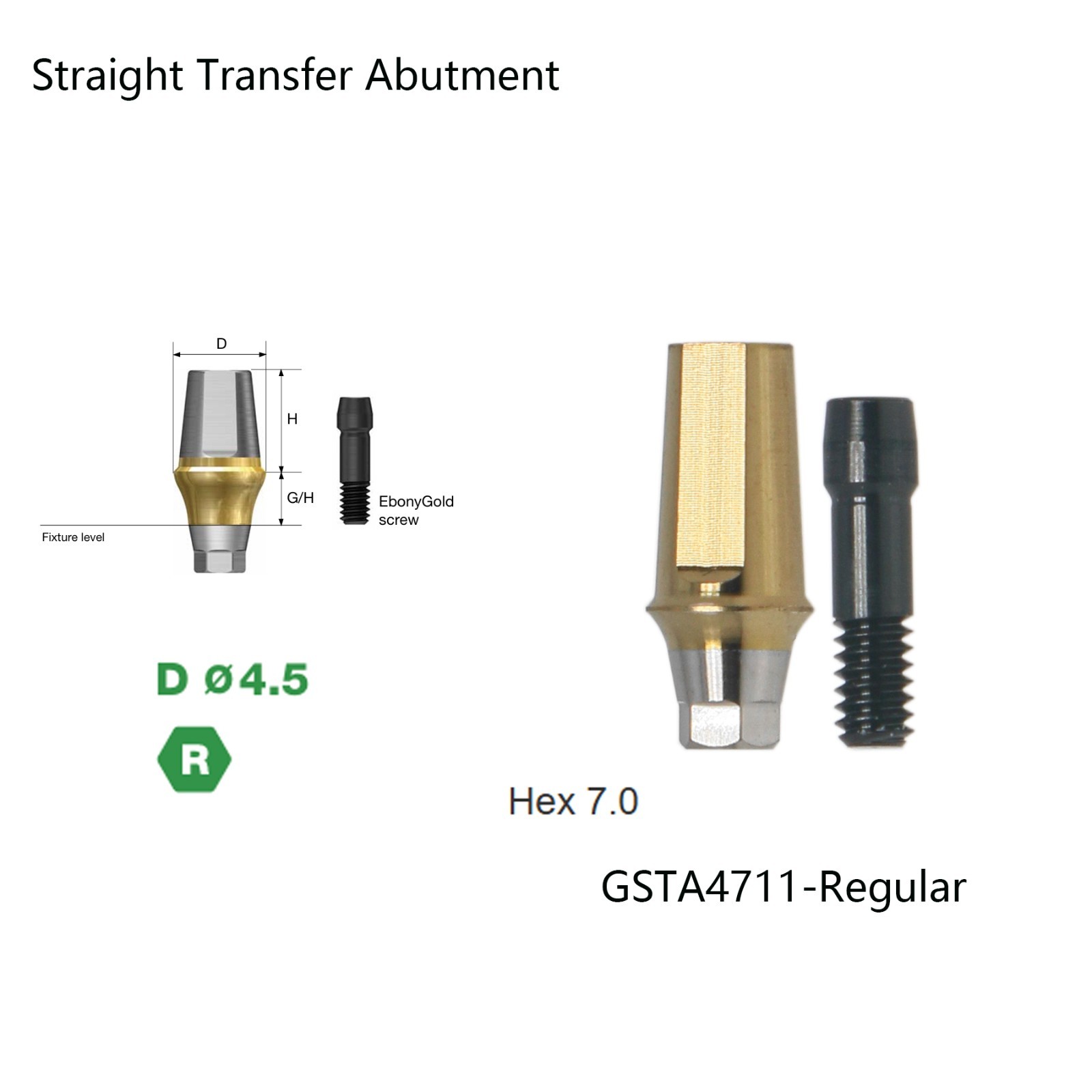 US Straight Abutment Internal Hex 7.0mm H W/Screw For DIO UFII Regular Implants