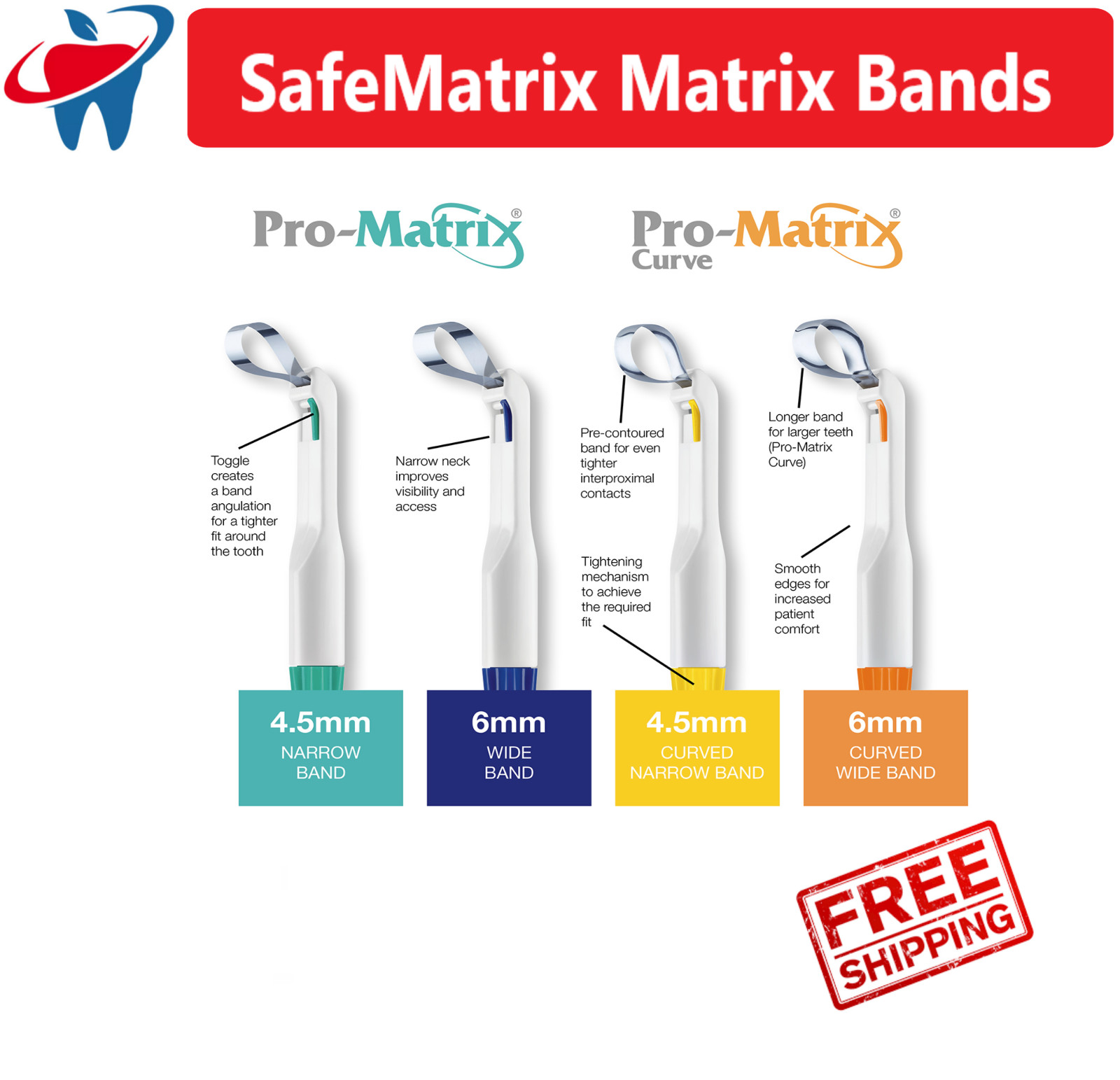 Dental SafeMatrix Bands Contour Bands Medicom 6mm or 4.5 mm, 50/box #30060 30055