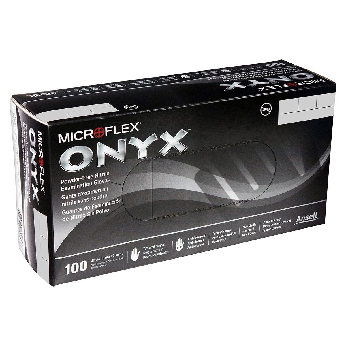Microflex N642 ONYX Black Nitrile Examination Gloves, Box of 100, Size Medium