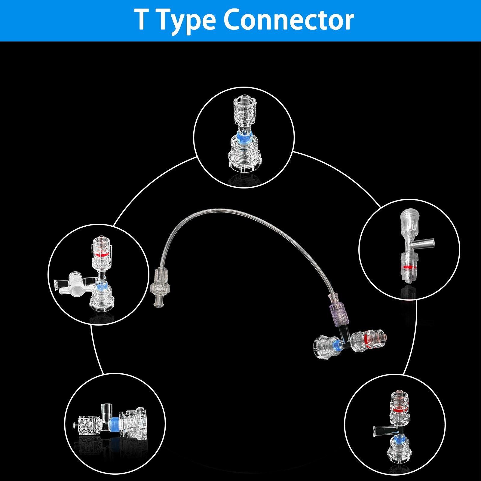 50PCS Luer Lock and Catheter System T-Type Connector, For Medical Laboratory Use