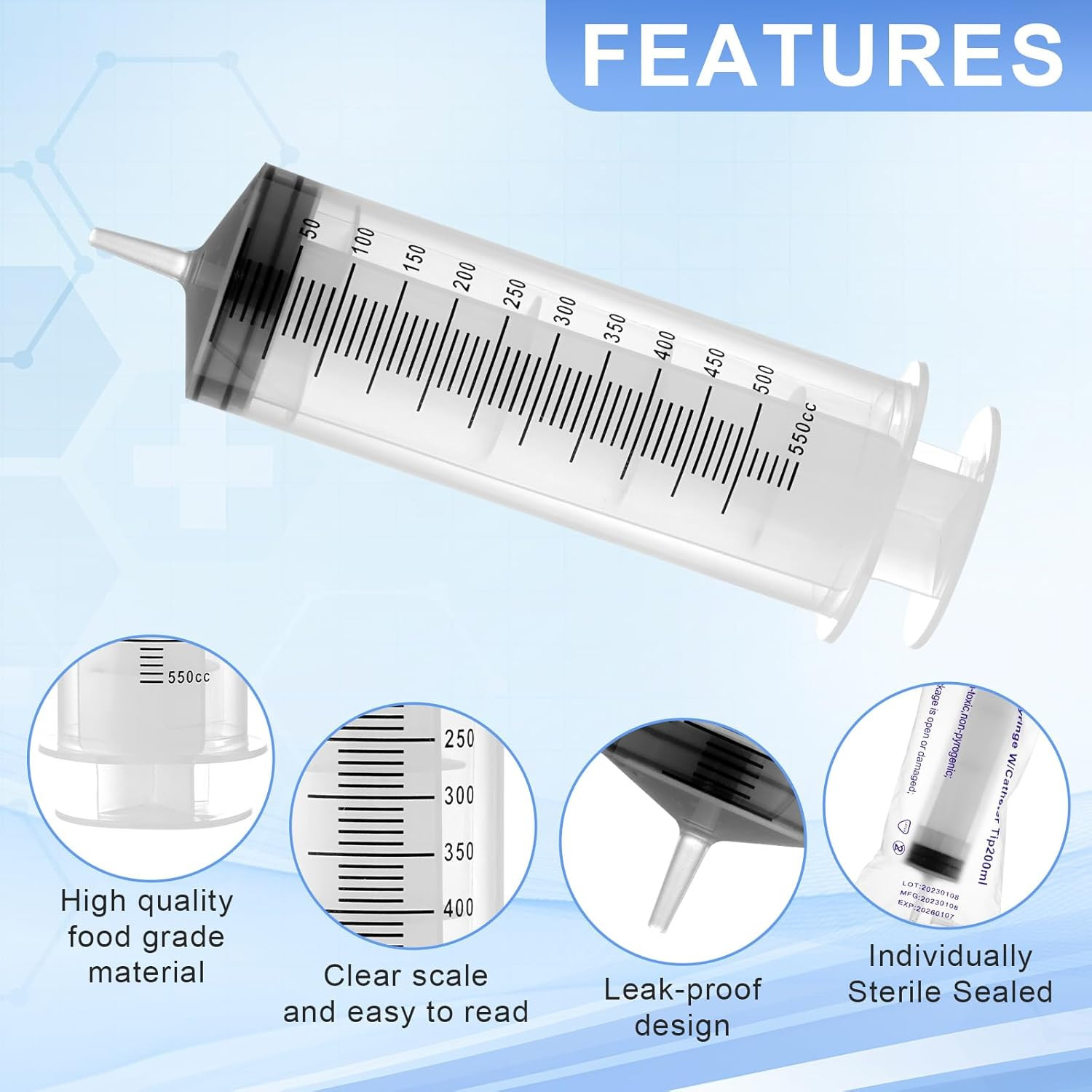 500ml Large Syringes, Individually Sterile Sealed Plastic Syringe for…