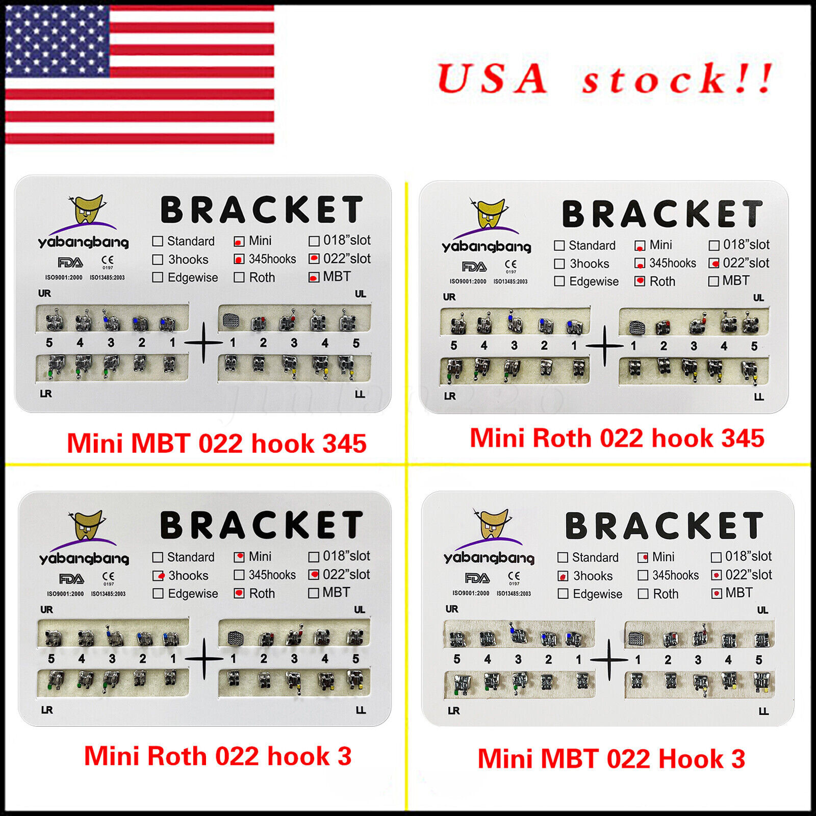 10pack Dental Orthos Bracket Braces Roth/MBT 022 Slot 3/3-4-5Hook/1pack Archwire